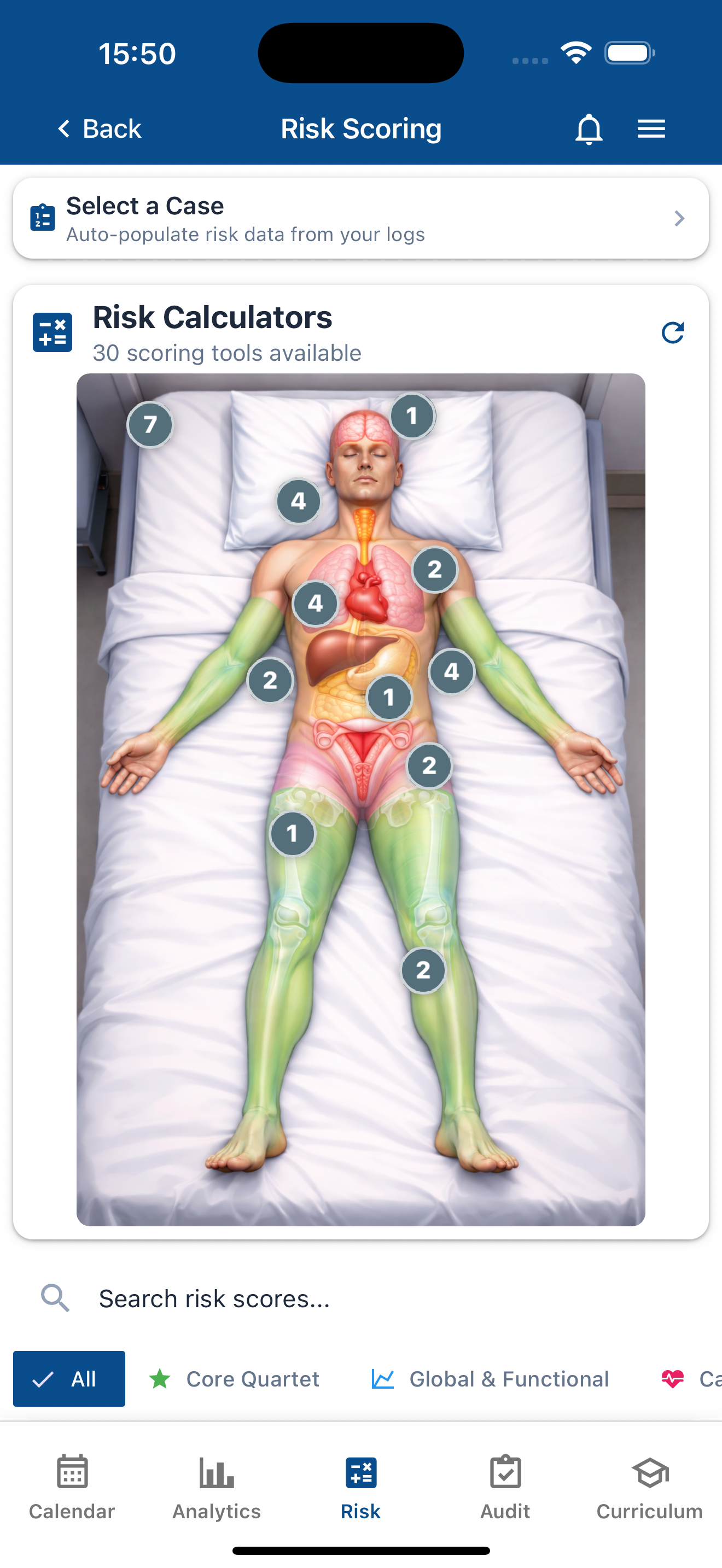Risk scoring with anatomical body map