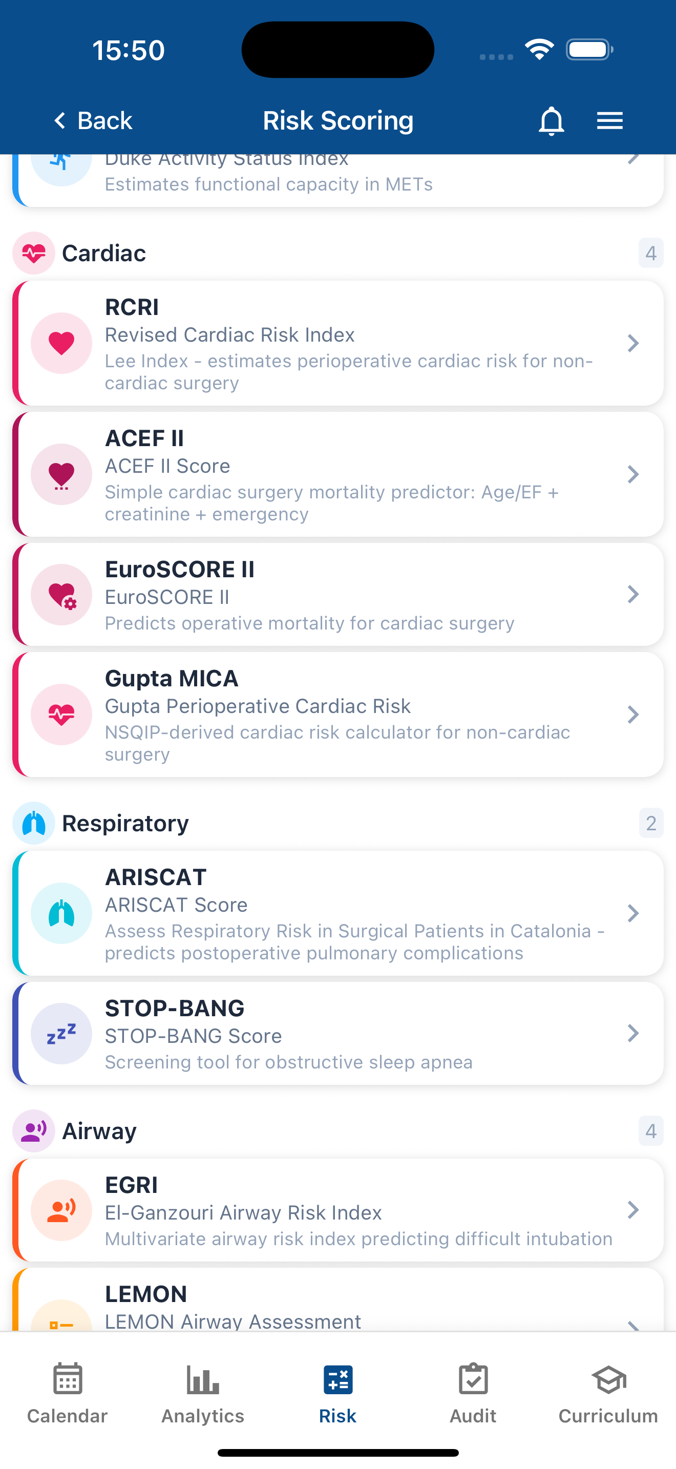 Airway and perioperative risk scores