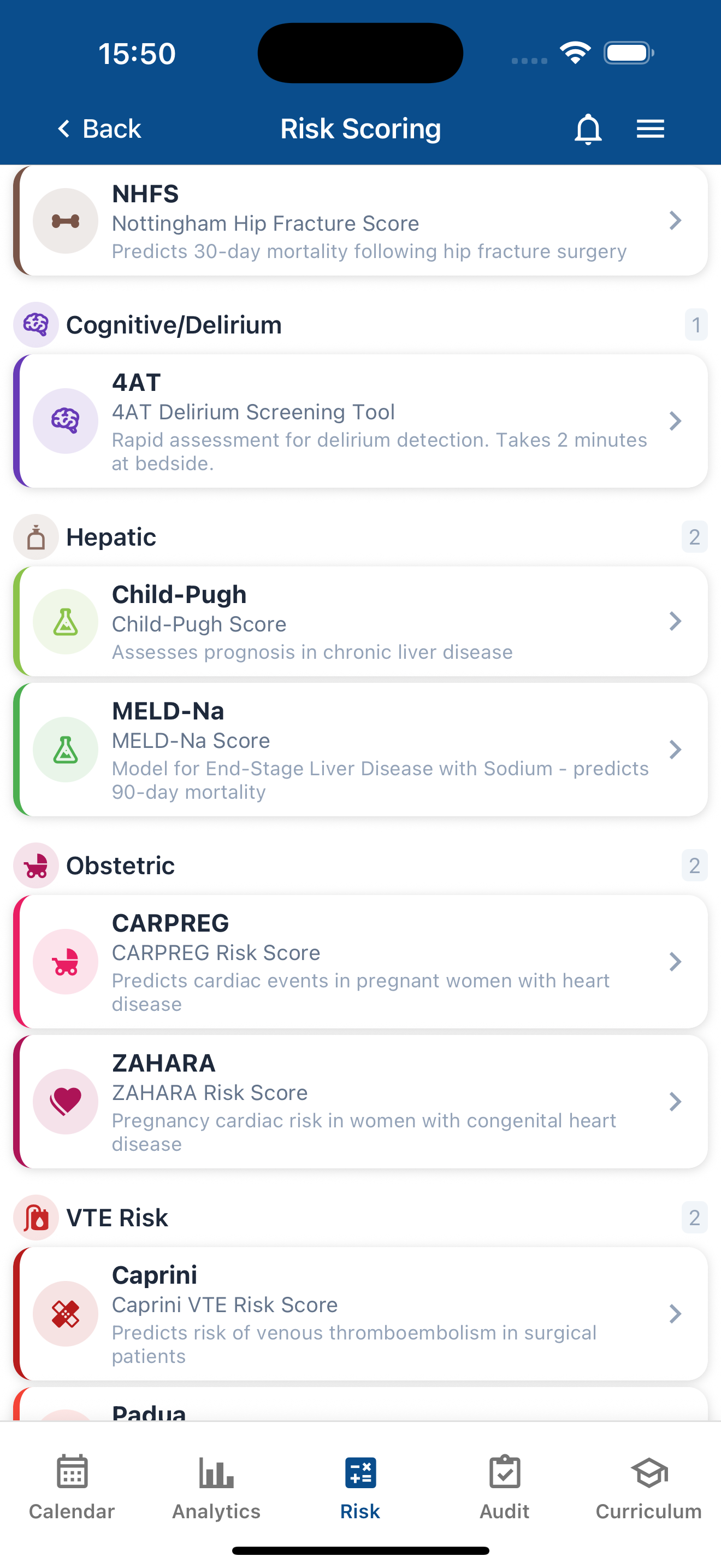 VTE and renal risk scoring tools