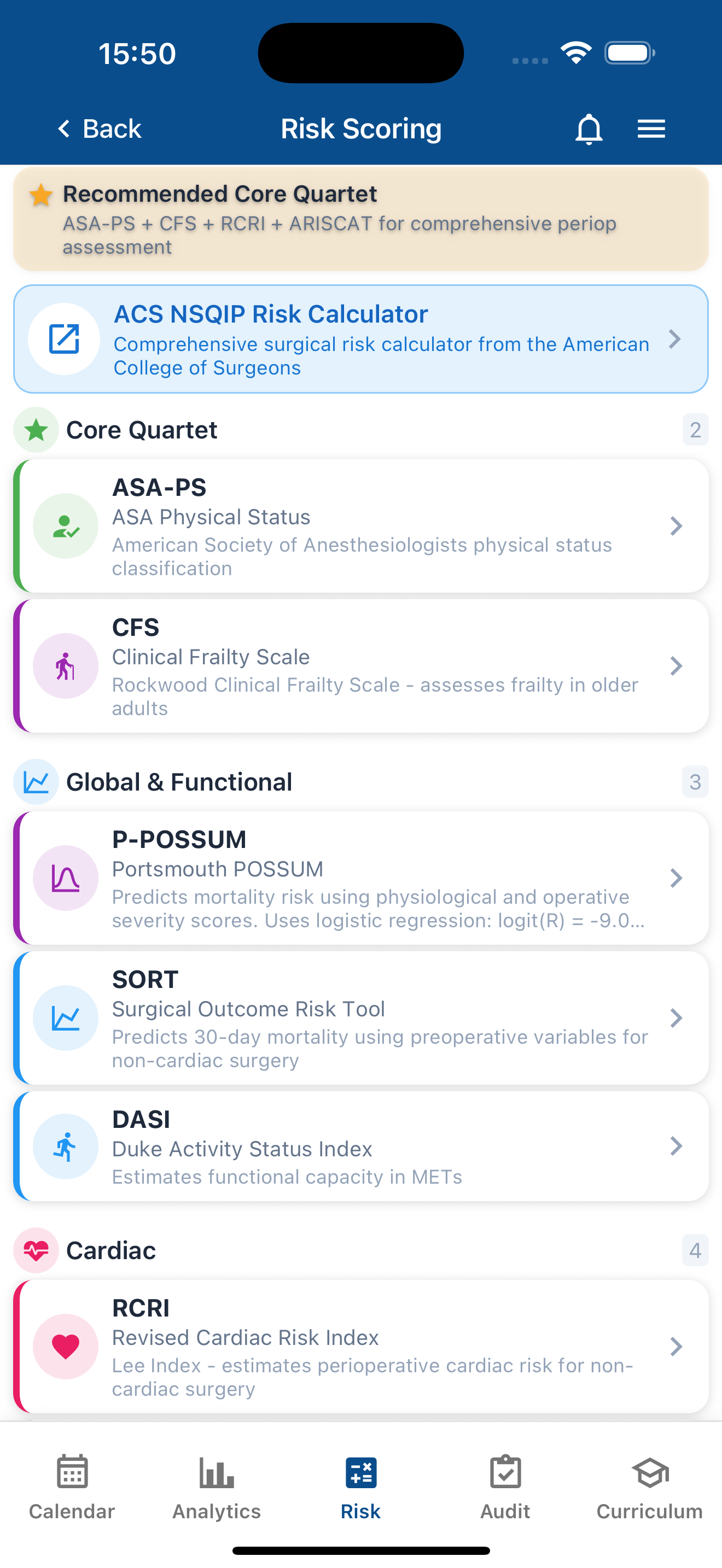 Risk calculators with Core Quartet scores
