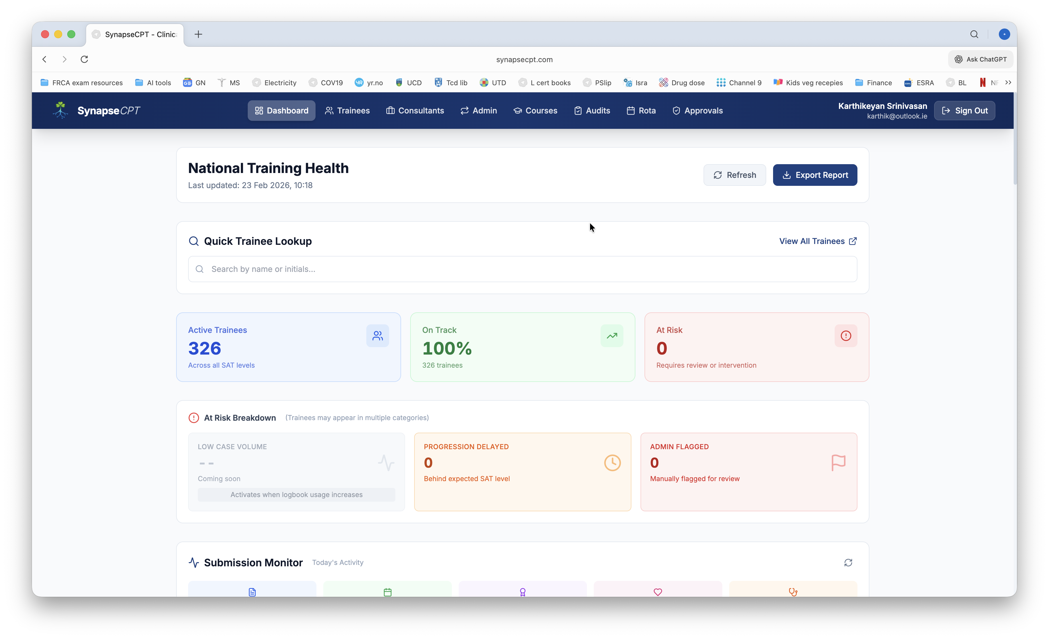 At-risk trainees with progression and admin flags